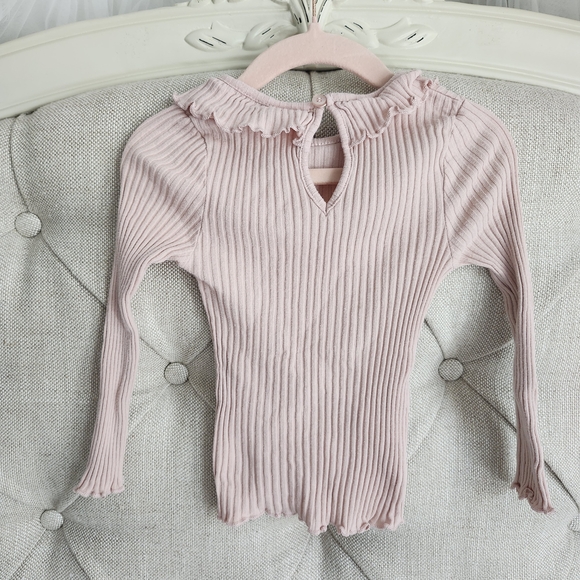 Mango Pink Ribbed Tee With Ruffle Collar - Picture 3 of 3